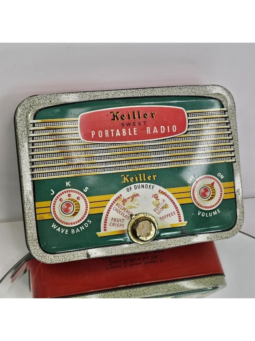 Vintage Keiller Sweet Portable Radio EMPTY Confectionery Tin Tuning Dial READ